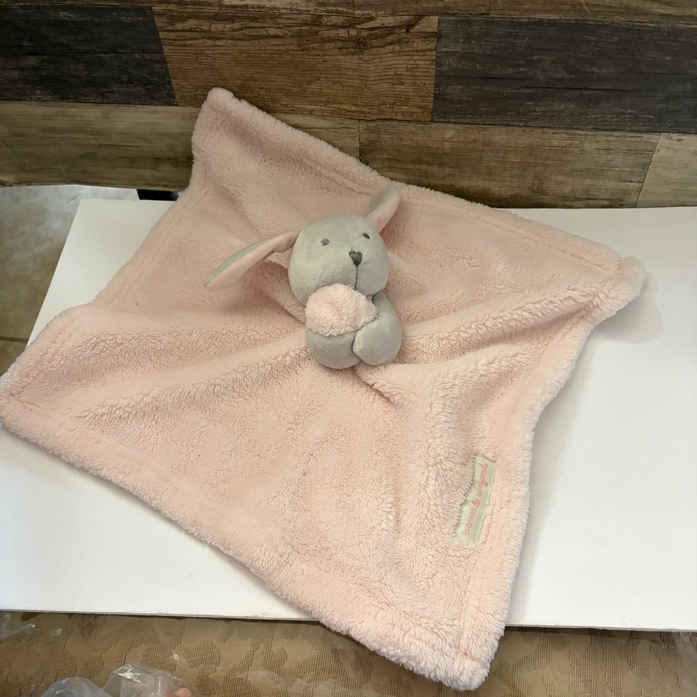 Blankets & Beyond Pink Sherpa Bunny Security Blanket Lovie Plush Grey Pink